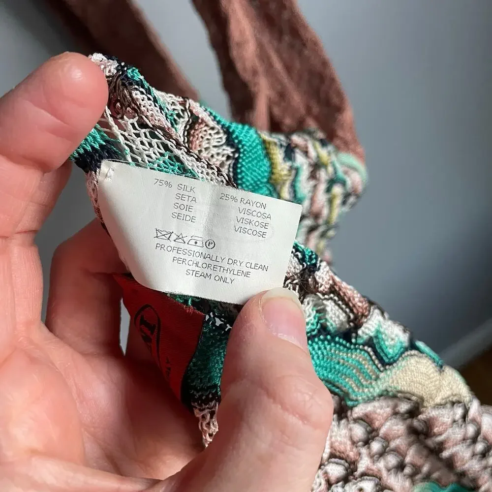 Missoni Knit Brown Teal Chevron Silk Blend Old Money Scarf